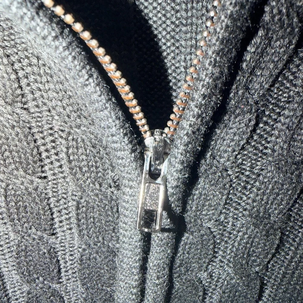 COOFANDY Men’s Black Cable Knit Zip Sweater Jacket Size Large
